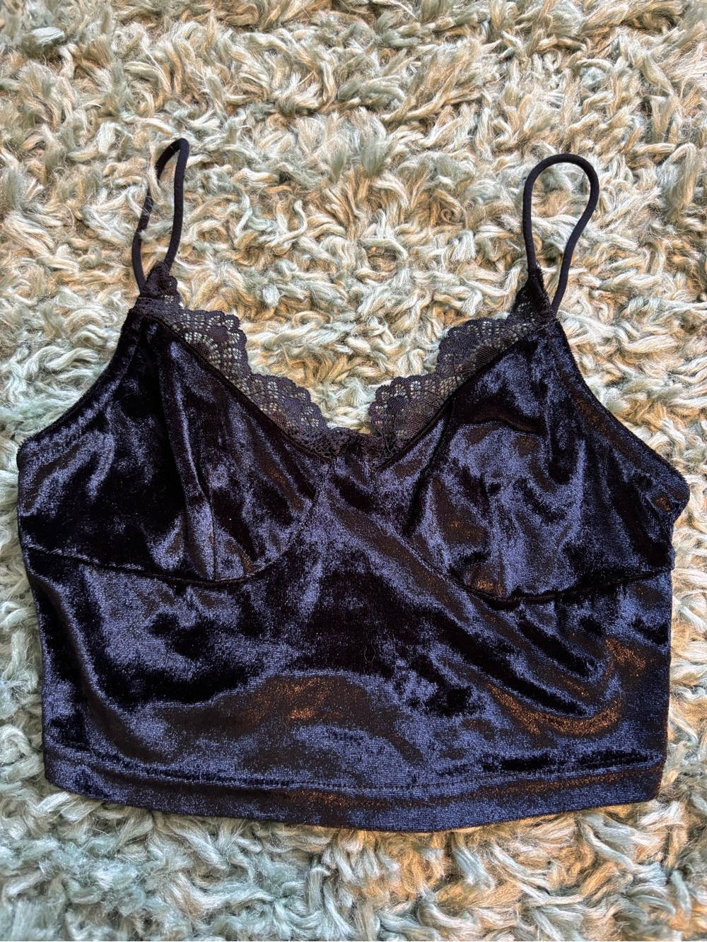 🖤Black Velvet Bra Top with Lace Detail
